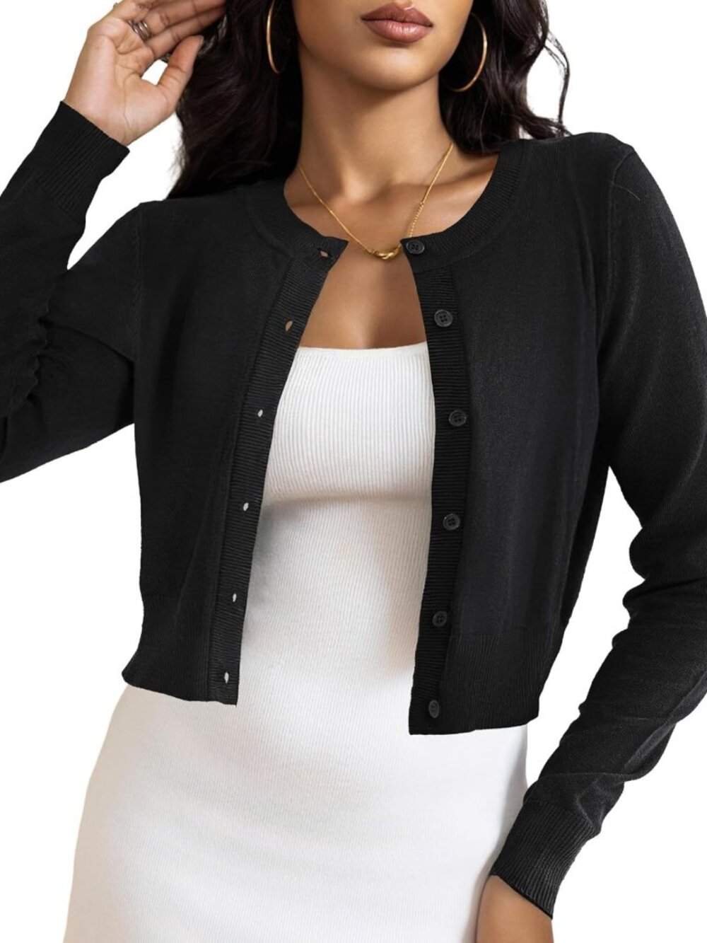 Chic Women's Cropped Cardigan Shrug, Button Down Long Sleeve, Perfect Layering